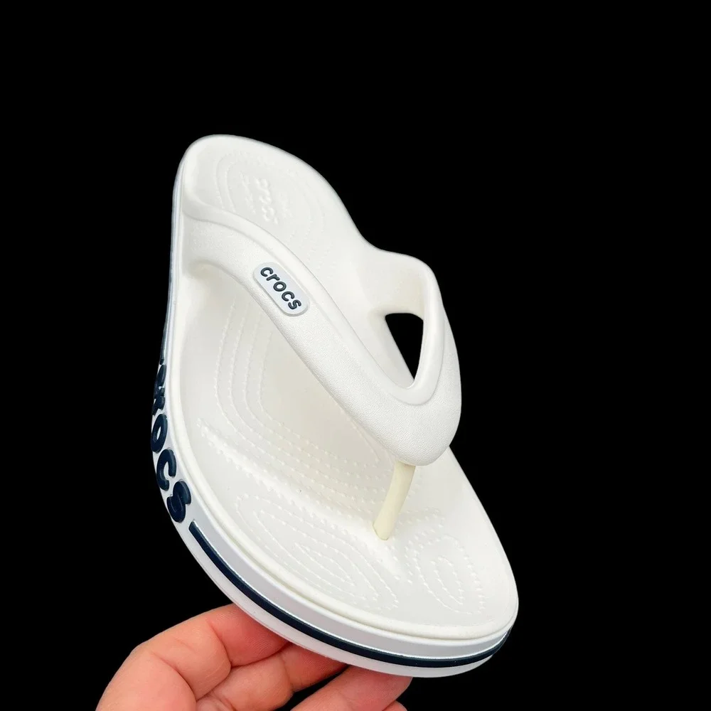 Crocs Bayaband Mens Flip Flop Sandals Size 7 White Navy Blue‎ Water Friendly